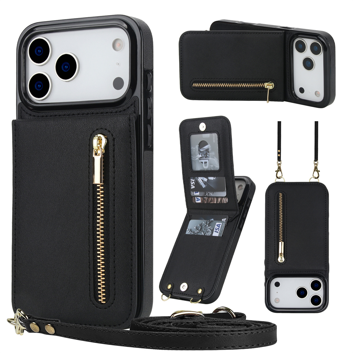 Leather Wallet Card Holder Phone Cover - Étui de téléphone en cuir avec